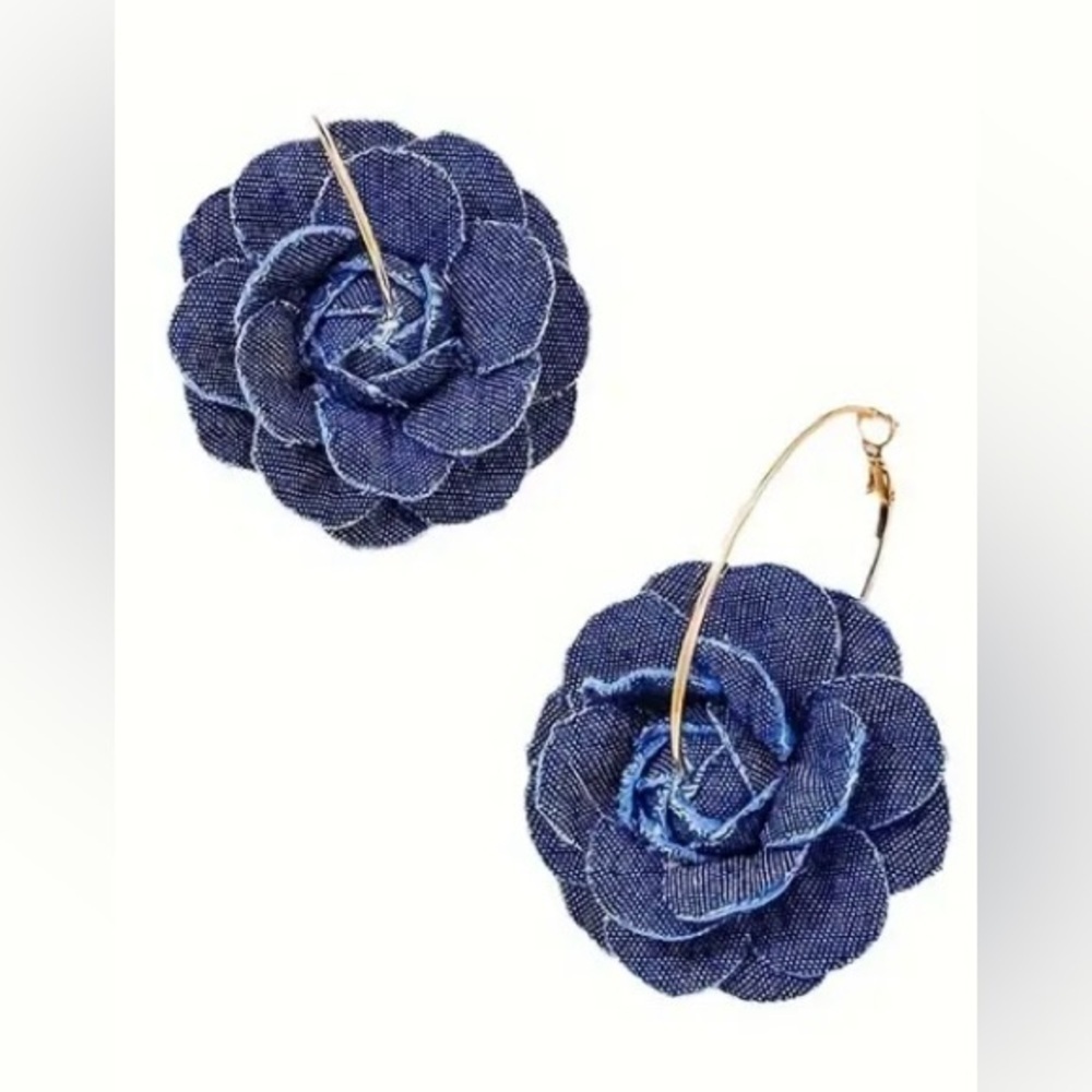 Gorgeous Denim Rose Hoop Earrings - Picture 3 of 4